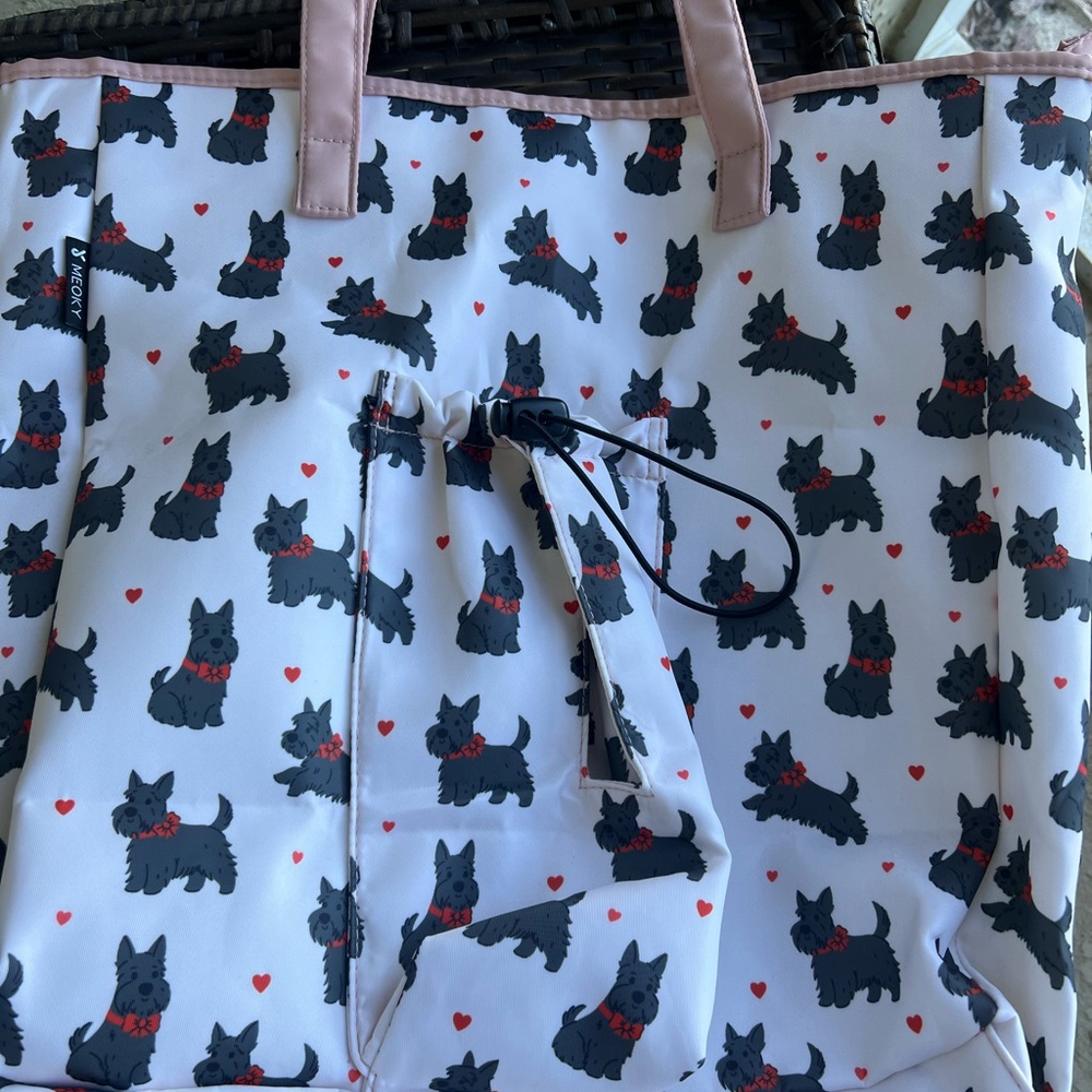 Lesportsac Black Dog Print Tote with Red Accents